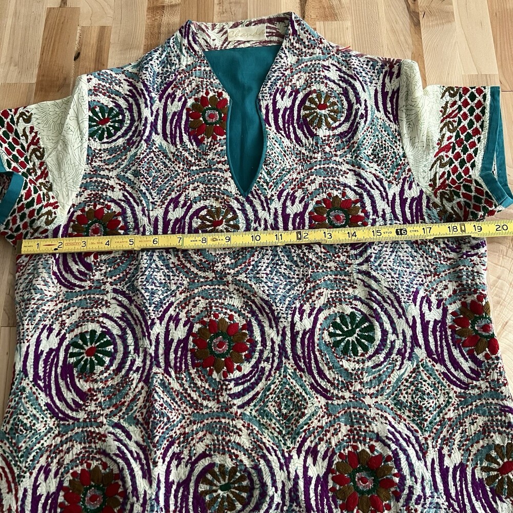 Women's Short Sleeve Side Split Tunic Kameez Multicolor Embroidered Cotton M - Picture 6 of 10
